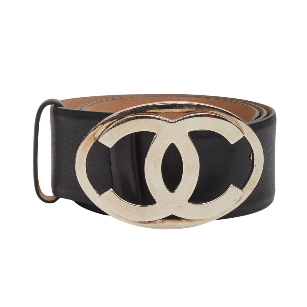 CHANEL VINTAGE BLACK CALFSKIN SLIVER CC BUCKLE BELT (75/30) 2012